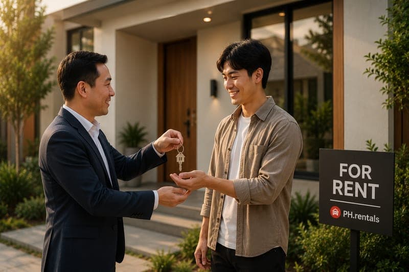 Landlord handing house keys to a tenant