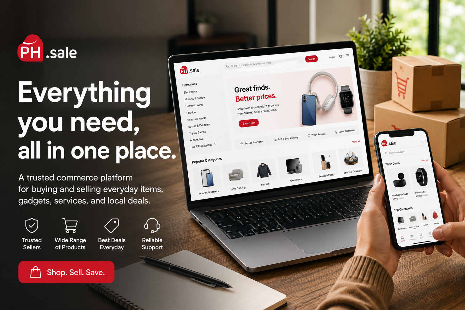 A laptop showing an online marketplace